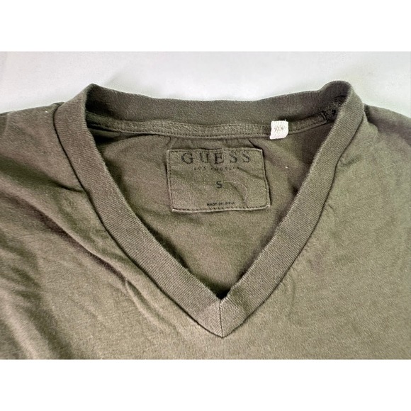 Guess Los Angeles Mens Small S Colorblock V-Neck T-Shirt Olive Gray Streetwear - Picture 8 of 8